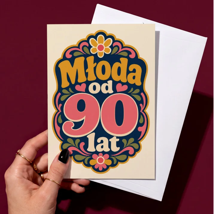 Kartka z Życzeniami Na 90 Urodziny Dla 90 Latki Kobiety: Neonowa Elegancja Kartka z Życzeniami Na 90 Urodziny Dla 90 Latki Kobiety: Neonowa Elegancja