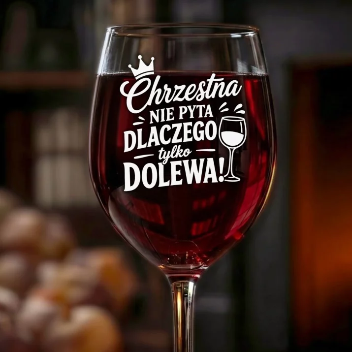 Kieliszek Do Wina Dla Chrzestnej Prezent Dla Kobiety: Chrzestna Dolewa