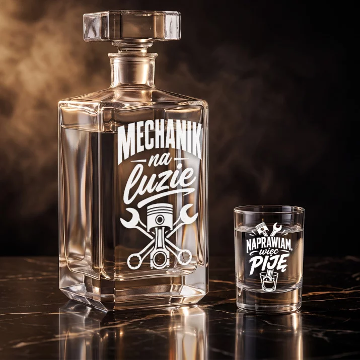 Zestaw Do Wódki z Grawerem Dla Mechanika Prezent: Mechanik Na Luzie Zestaw Do Wódki z Grawerem Dla Mechanika Prezent: Mechanik Na Luzie