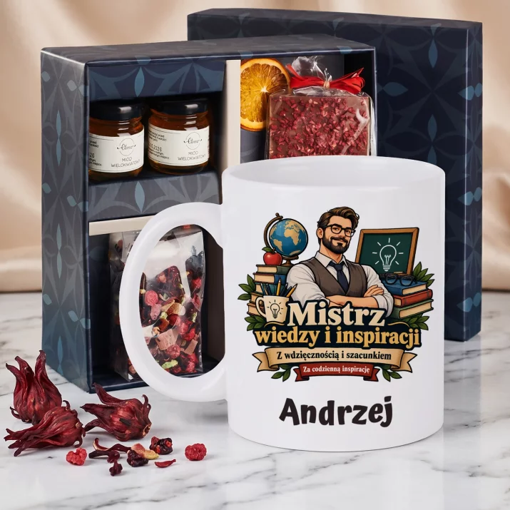 Zestaw Prezentowy z Kubkiem Na Dzień Nauczyciela Dla Nauczyciela Mężczyzny: Mistrz Wiedzy I