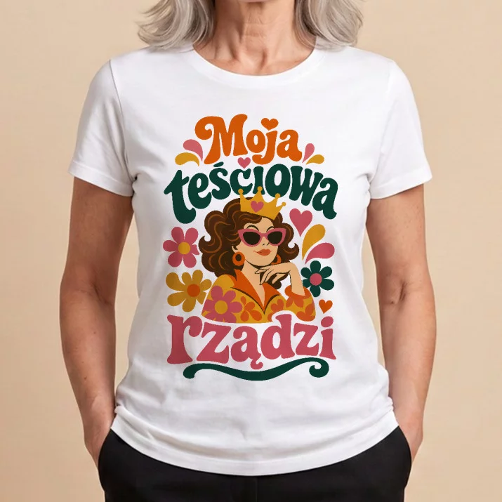 Koszulka Damska Biała Dla Teściowej Prezent Na Dzień Mamy Dla Kobiety: Teściowa W Stylu Retro