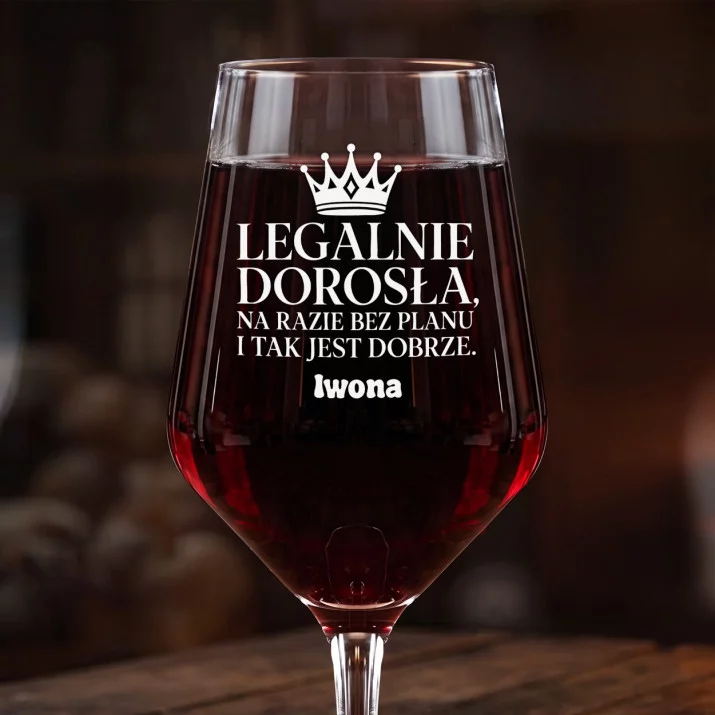 Mega Kieliszek Do Wina z Grawerem Na 19 Urodziny Prezent Dla Kobiety: Legalnie Dorosła Bez