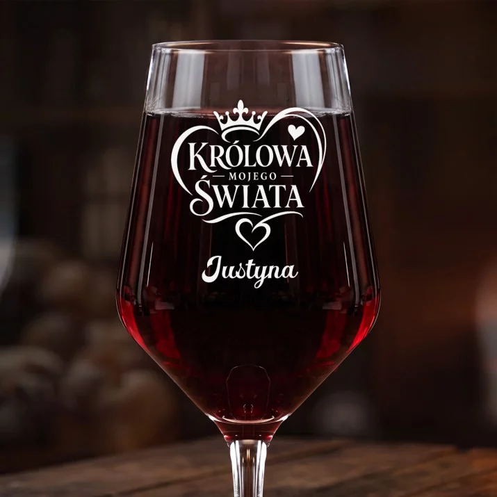 Mega Kieliszek Do Wina z Grawerem Na Walentynki Prezent Na Rocznicę Dla Kobiety: Królowa Mojego Świata Mega Kieliszek Do Wina z Grawerem Na Walentynki Prezent Na Rocznicę Dla Kobiety: Królowa Mojego Świata