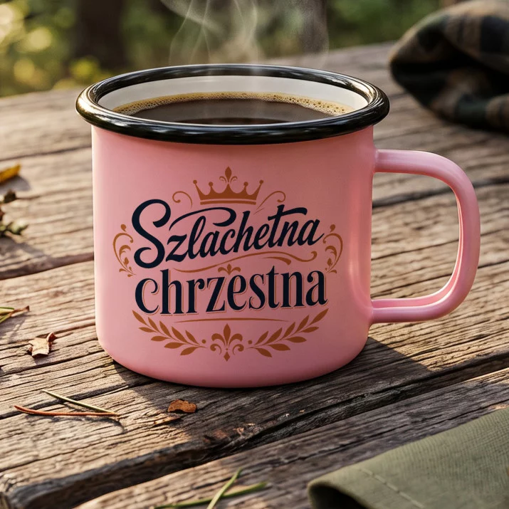 Kubek Emaliowany Dla Chrzestnej Prezent Dla Kobiety: Szlachetny Emblemat Kubek Emaliowany Dla Chrzestnej Prezent Dla Kobiety: Szlachetny Emblemat