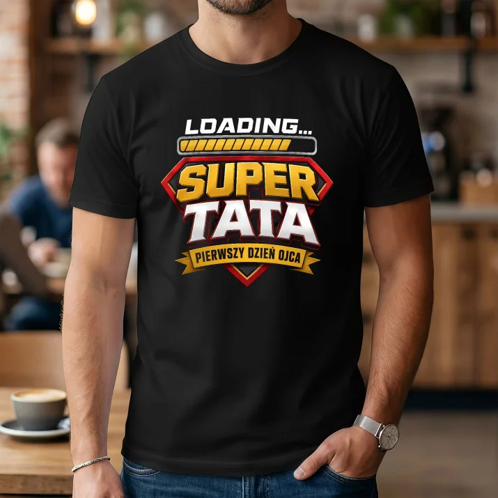 Koszulka Męska Na Dzień Taty Prezent Dla Taty Mężczyzny: Loading Super Tata