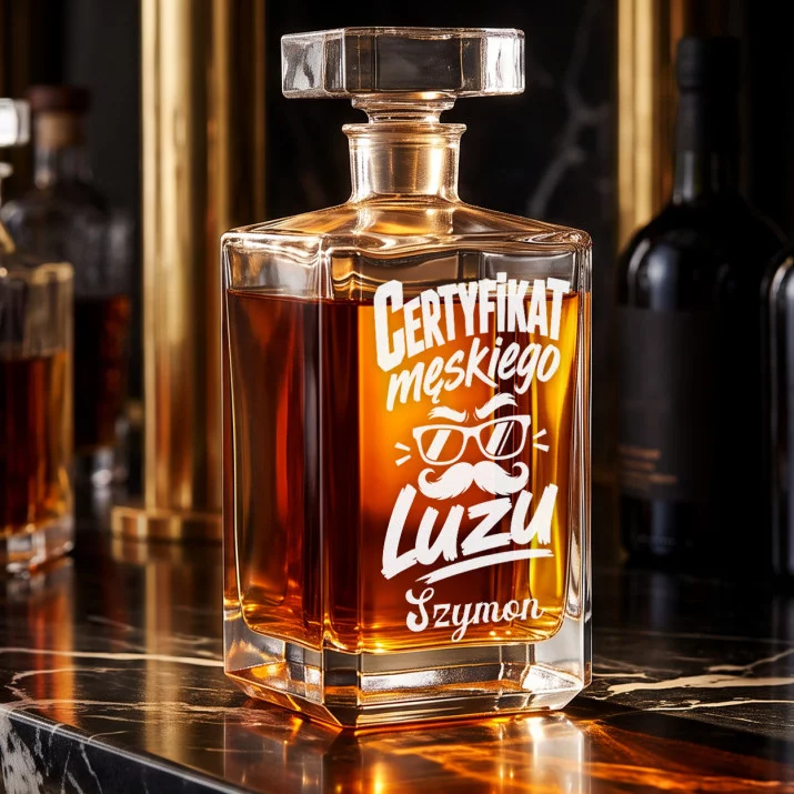 Karafka Do Whisky z Grawerem Na Imieniny Prezent Dla Mężczyzny: Certyfikat Męskiego Luzu