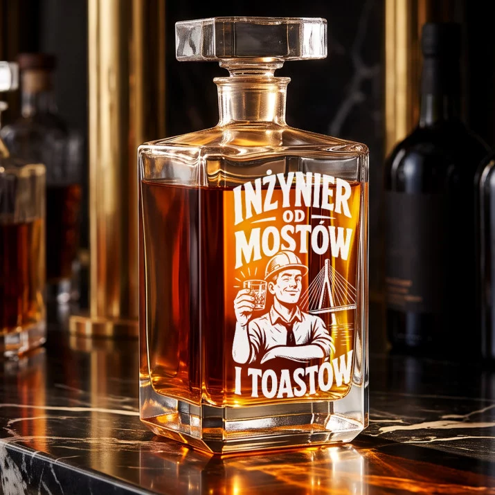 Karafka Do Whisky z Grawerem Na Obronę Inżyniera Prezent: Inżynier Od Mostów I Toastów Karafka Do Whisky z Grawerem Na Obronę Inżyniera Prezent: Inżynier Od Mostów I Toastów