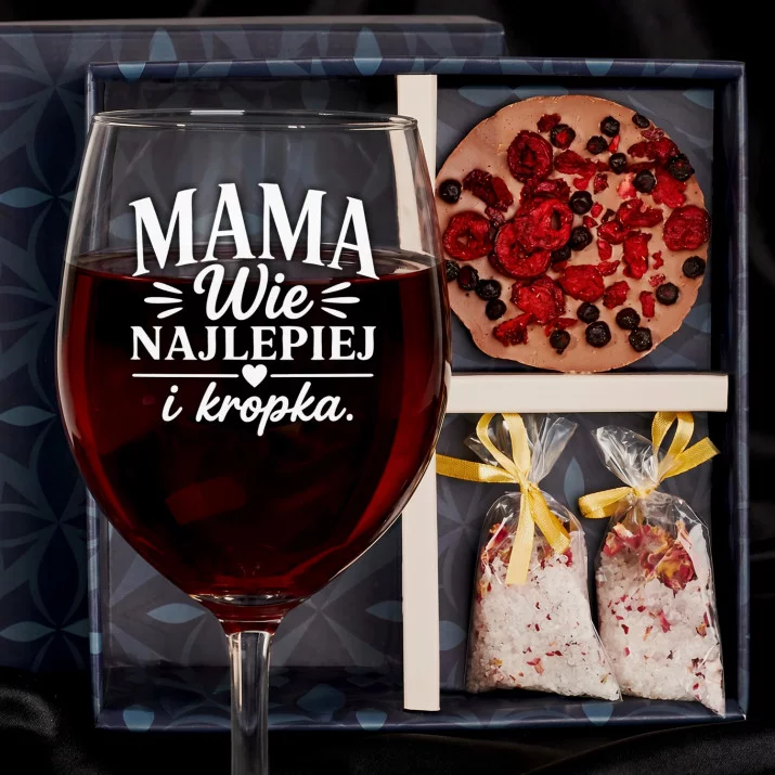 Zestaw Prezenowy Z Kieliszkiem Do Wina Dla Mamy: Mama Wie Najlepiej