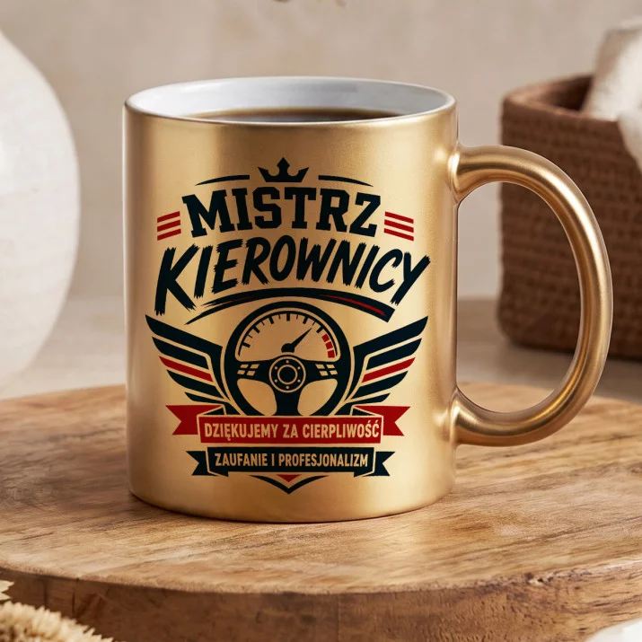 Złoty Kubek Dla Instruktora Jazdy Prezent Dla Mężczyzny: Kierownica Mistrza Złoty Kubek Dla Instruktora Jazdy Prezent Dla Mężczyzny: Kierownica Mistrza