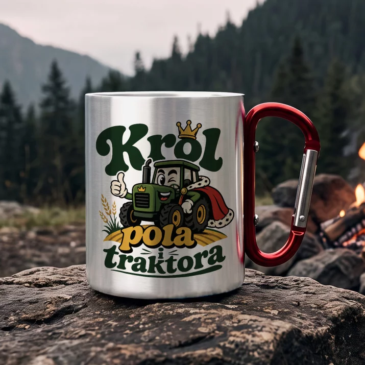 Kubek Metalowy z Karabińczykiem Dla Rolnika Prezent Dla Mężczyzny: Retro Traktorowy Humor Kubek Metalowy z Karabińczykiem Dla Rolnika Prezent Dla Mężczyzny: Retro Traktorowy Humor