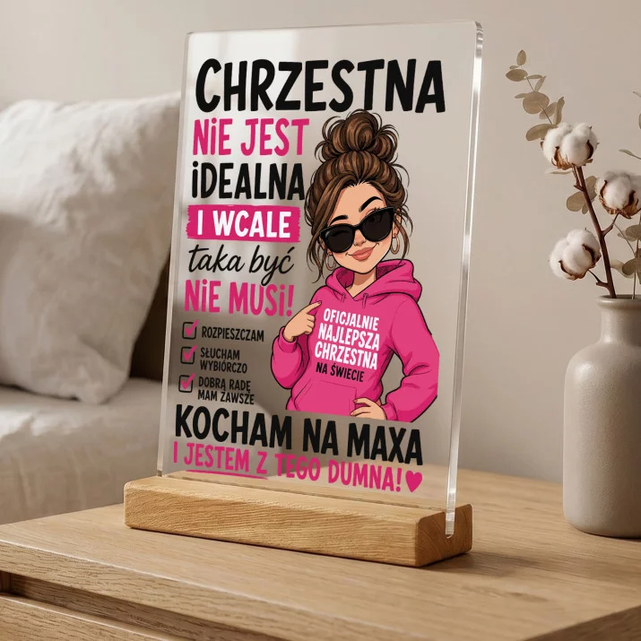 Druk Na Szkle Dla Chrzestnej Prezent Dla Kobiety: Chrzestna Nieidealna Duma