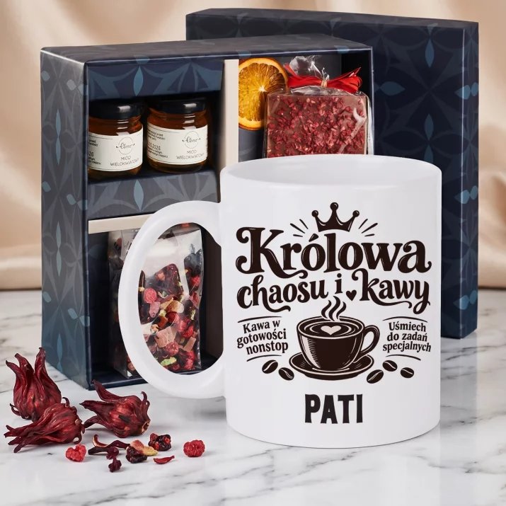 Zestaw Prezentowy z Kubkiem Dla Żony Na Rocznicę Ślubu Dla Kobiety: Królowa Chaosu I Kawy