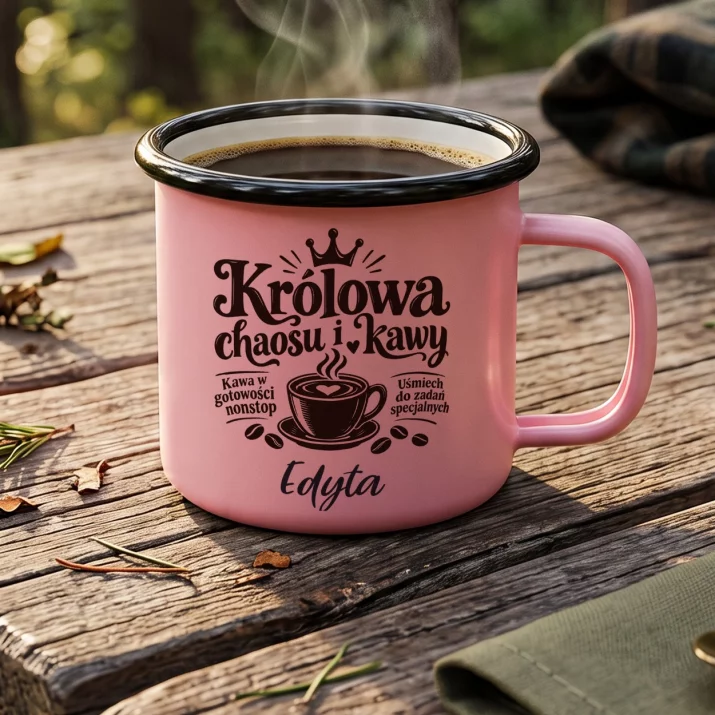 Kubek Emaliowany Dla Żony Prezent Na Rocznicę Ślubu Dla Kobiety: Królowa Chaosu I Kawy