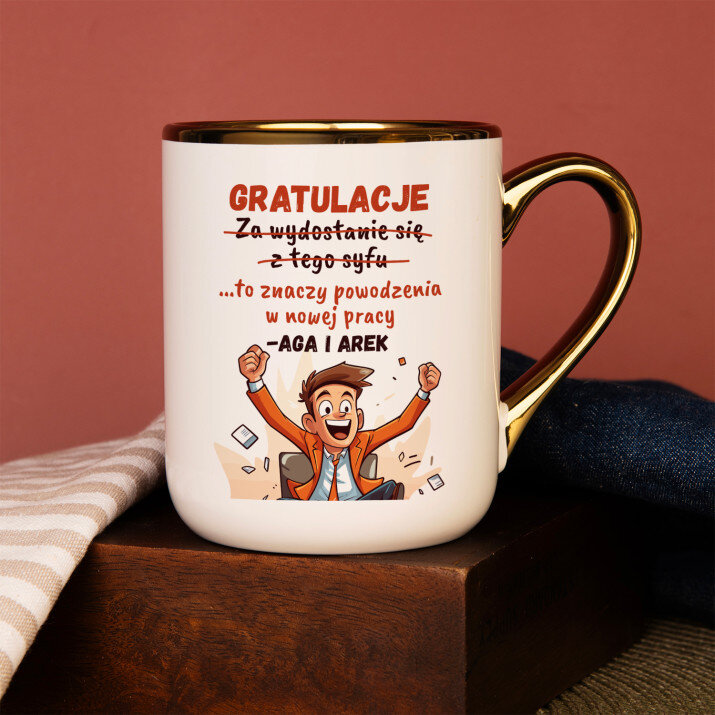 Gratulacje i powodzenia - Kubek ceramiczny ze złotym rantem