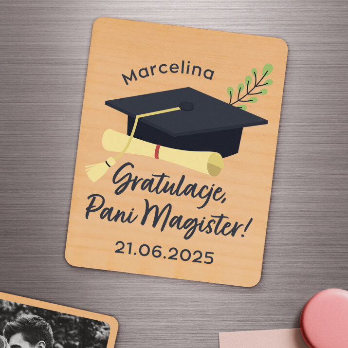 Gratulacje pani magister - Magnes drewniany