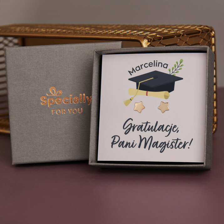 Gratulacje pani magister - Pozłacane kolczyki gwiazdki