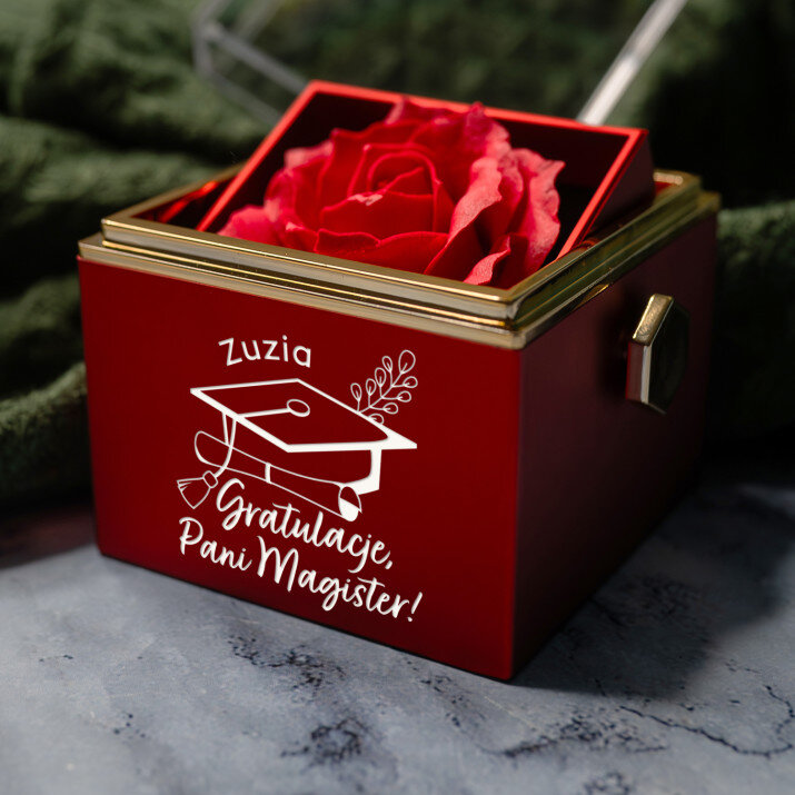 Gratulacje pani magister - Pudełko z różą na biżuterię