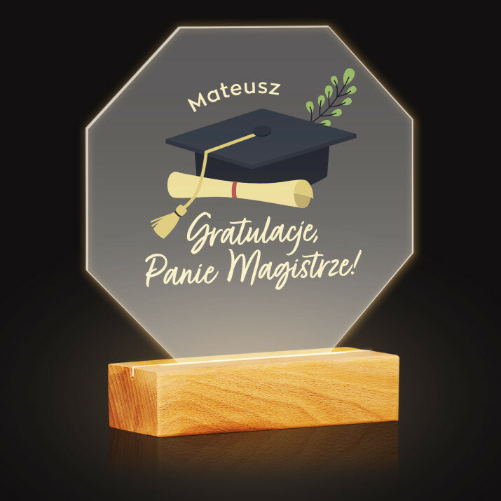 Gratulacje panie magistrze - Wydruk na szkle akrylowym led ośmiokąt