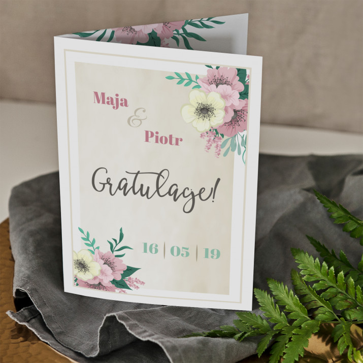 Gratulacje ślubne kwiaty - kartka z życzeniami