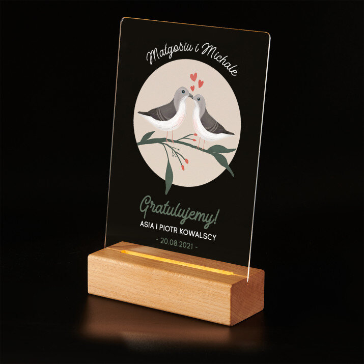Gratulujemy - Wydruk na szkle akrylowym z podstawką led