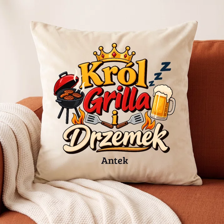 Poduszka Dekoracyjna Na Emeryturę Prezent Dla Emeryta Mężczyzny: Król Grilla I Drzemek