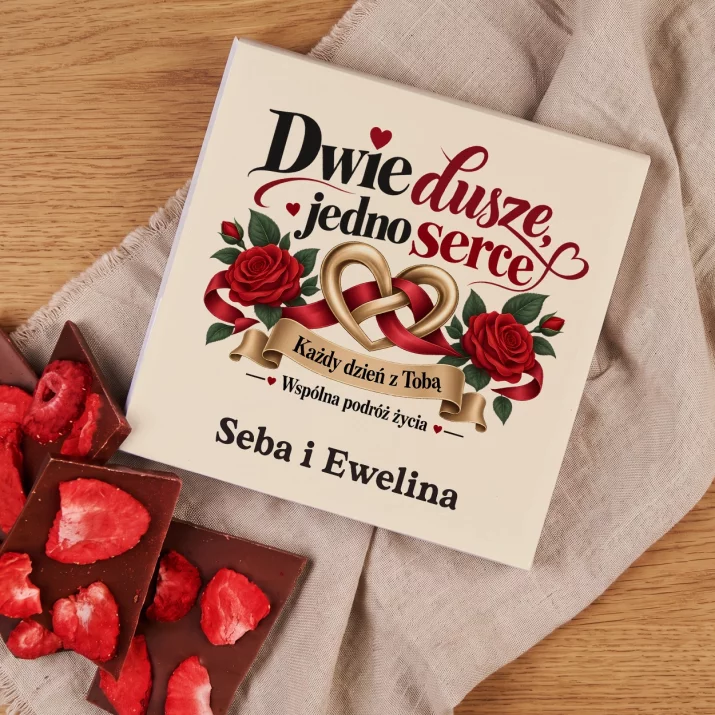 Czekolada z Truskawkami Na Rocznicę Związku Prezent Na Walentynki Dla Pary: Dwie Dusze, Jedno Serce Czekolada z Truskawkami Na Rocznicę Związku Prezent Na Walentynki Dla Pary: Dwie Dusze, Jedno Serce