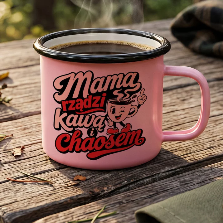 Kubek Emaliowany Dla Mamy Prezent Na Dzień Mamy Dla Kobiety: Kawowy Chaos Mamy Kubek Emaliowany Dla Mamy Prezent Na Dzień Mamy Dla Kobiety: Kawowy Chaos Mamy