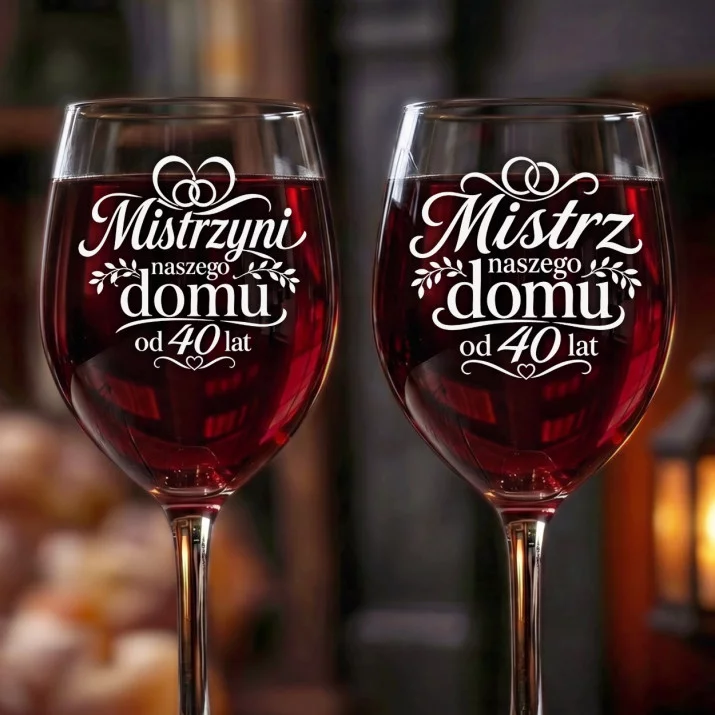 Dwa Kieliszki Do Wina Na 40 Rocznicę Ślubu Rodziców Prezent Dla Pary: Duet Mistrzów Domu