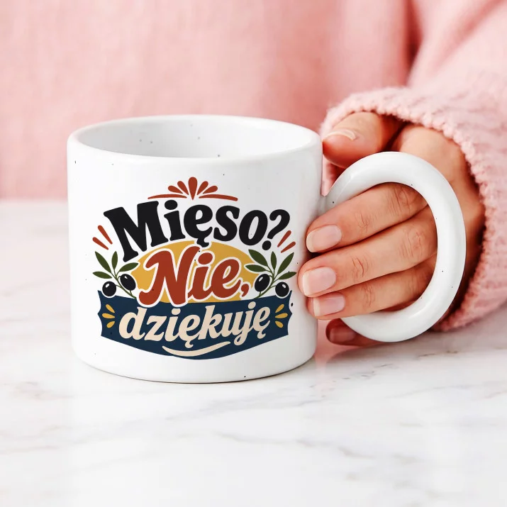 Kubek Z Okrągłym Uchem Dla Weganki Prezent Dla Kobiety: Retro Śródziemnomorska Kubek Z Okrągłym Uchem Dla Weganki Prezent Dla Kobiety: Retro Śródziemnomorska