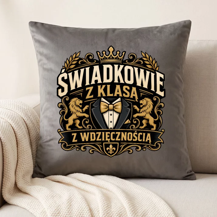 Poduszka Dekoracyjna Dla Świadków Prezent Dla Pary: Świadkowie Z Klasą Poduszka Dekoracyjna Dla Świadków Prezent Dla Pary: Świadkowie Z Klasą