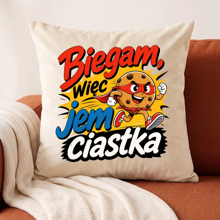 Poduszka Dekoracyjna Dla Biegacza Prezent Dla Mężczyzny: Biegacz I Ciastka Poduszka Dekoracyjna Dla Biegacza Prezent Dla Mężczyzny: Biegacz I Ciastka