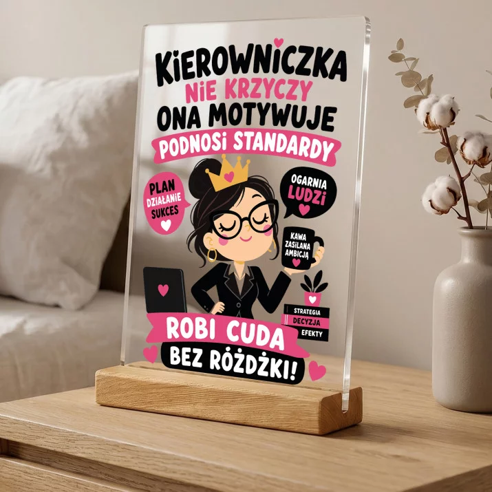 Druk Na Szkle Dla Kierowniczki Prezent Dla Kobiety: Kierowniczka Motywuje