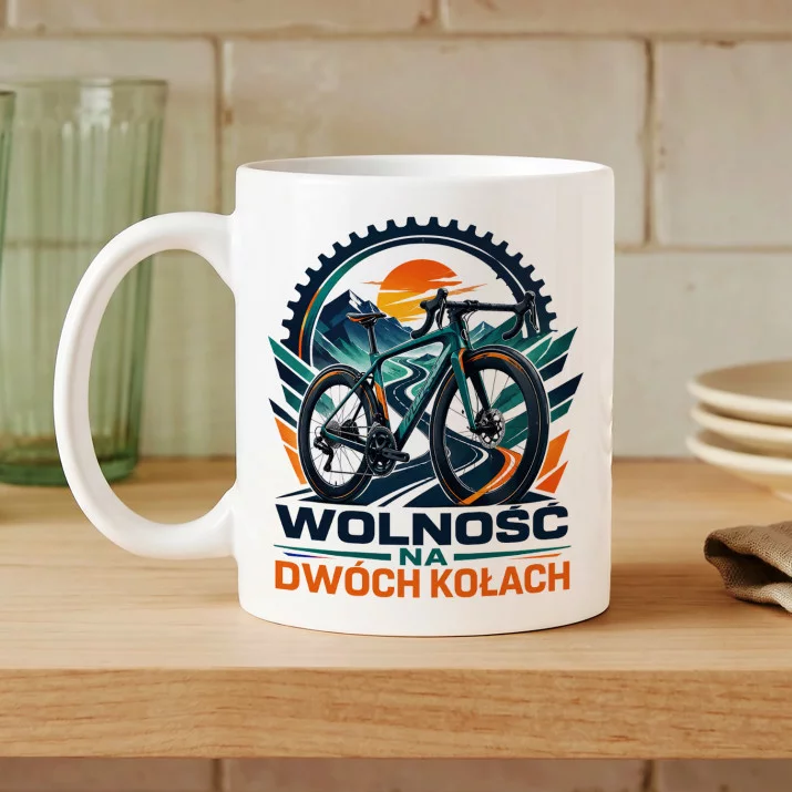 Kubek Z Nadrukiem Dla Rowerzysty Prezent Dla Mężczyzny: Na Dwóch Kołach Kubek Z Nadrukiem Dla Rowerzysty Prezent Dla Mężczyzny: Na Dwóch Kołach