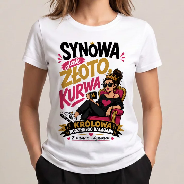 Koszulka Damska Biała Dla Synowej Prezent Dla Kobiety: Królowa Bałaganu