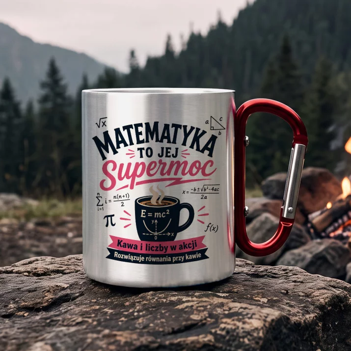 Kubek Metalowy z Karabińczykiem Dla Matematyczki Prezent Dla Kobiety: Matematyczna Supermoc Kubek Metalowy z Karabińczykiem Dla Matematyczki Prezent Dla Kobiety: Matematyczna Supermoc