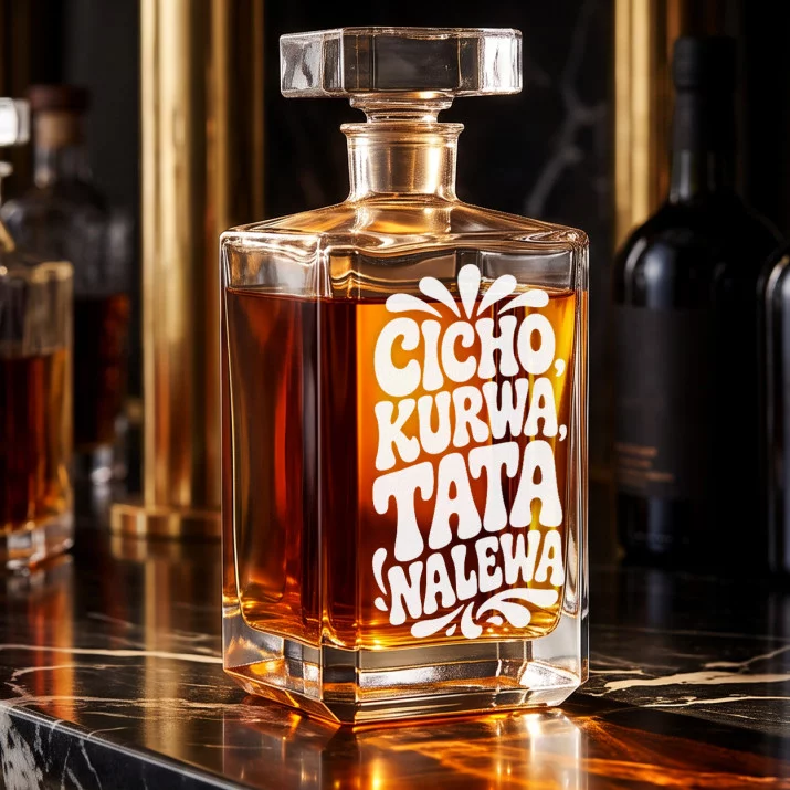 Karafka Do Whisky z Grawerem Na Dzień Ojca Prezent Dla Taty: Cicho, Kurwa, Tata Nalewa Karafka Do Whisky z Grawerem Na Dzień Ojca Prezent Dla Taty: Cicho, Kurwa, Tata Nalewa