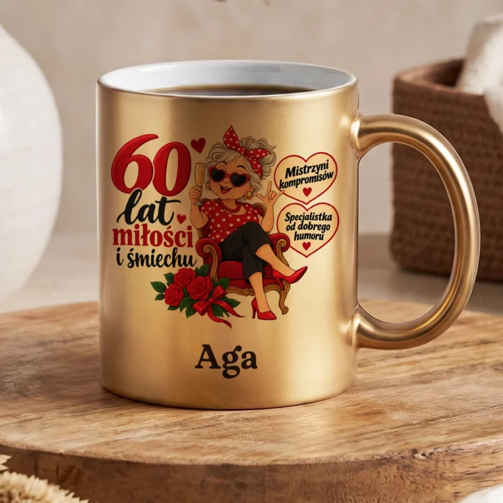 Złoty Kubek Na 60 Rocznicę Ślubu Prezent Na Walentynki Dla Kobiety: 60 Lat Miłości I Śmiechu