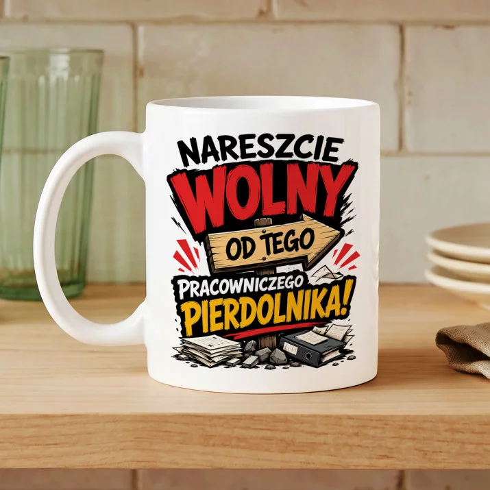 Kubek Z Nadrukiem Na Odejście Z Pracy Prezent Dla Mężczyzny: Nareszcie Wolny Kubek Z Nadrukiem Na Odejście Z Pracy Prezent Dla Mężczyzny: Nareszcie Wolny