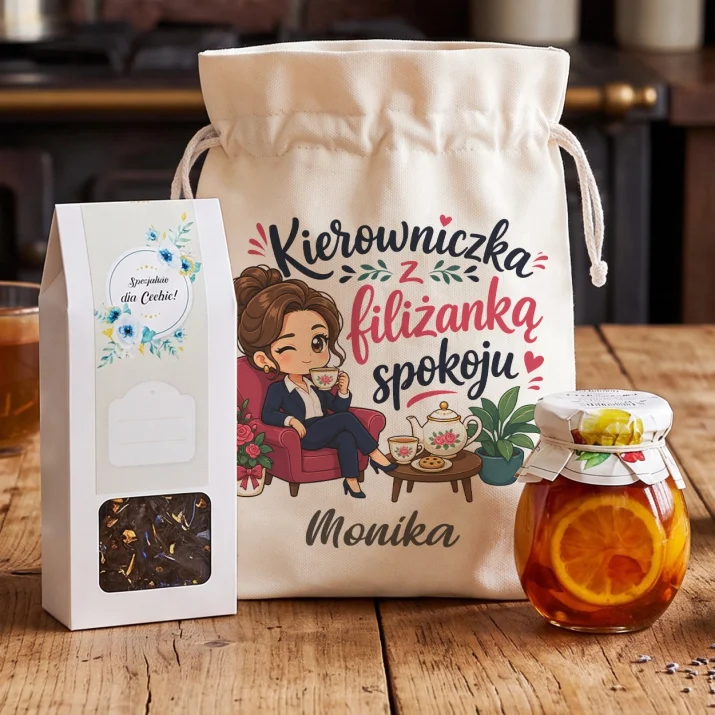 Zestaw Herbaciany Dla Kierowniczki Prezent Dla Kobiety: Kierowniczka Z Filiżanką Zestaw Herbaciany Dla Kierowniczki Prezent Dla Kobiety: Kierowniczka Z Filiżanką