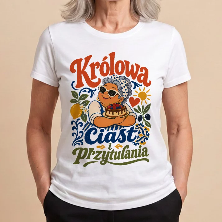 Koszulka Damska Biała Na Dzień Babci Prezent Dla Babci Kobiety: Śródziemnomorski Retro Urok