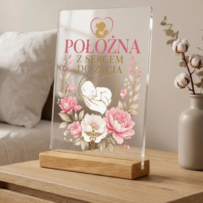 Druk Na Szkle Dla Położnej Prezent Dla Kobiety: Położna Z Sercem