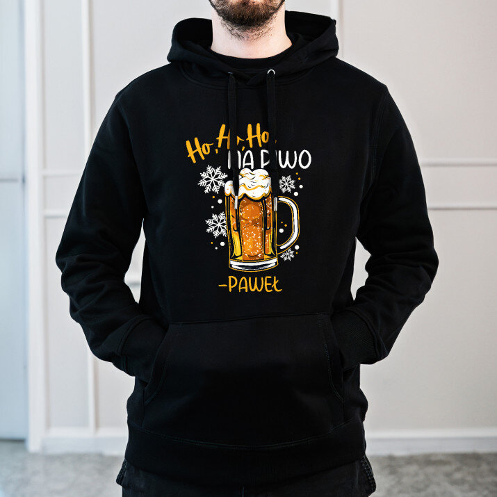 Ho ho ho na piwo - Bluza męska czarna z kapturem