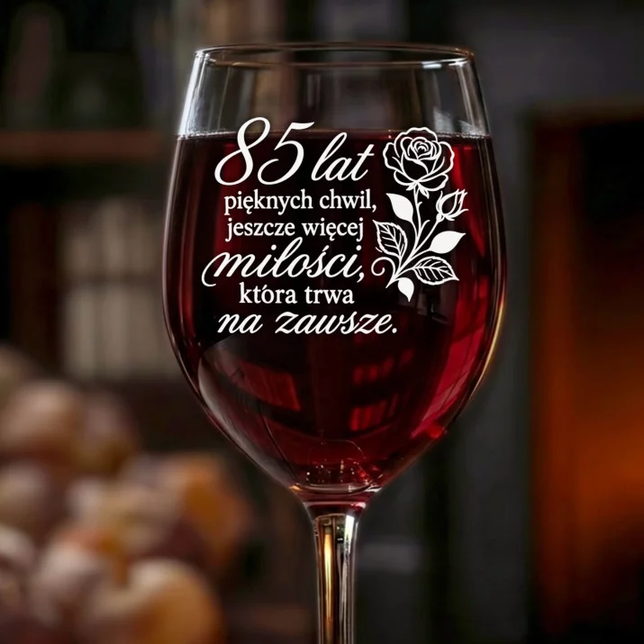 Kieliszek Do Wina Dla 85 Latki Prezent Na 85 Urodziny Dla Kobiety: Różany Grawer 85 Lat Kieliszek Do Wina Dla 85 Latki Prezent Na 85 Urodziny Dla Kobiety: Różany Grawer 85 Lat