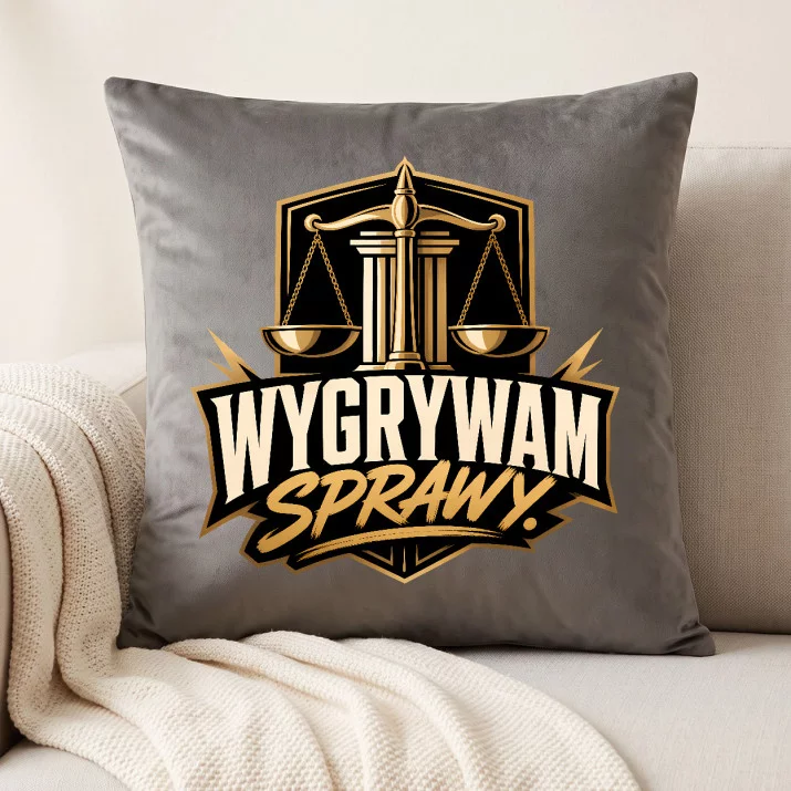 Poduszka Dekoracyjna Dla Prawnika Prezent Dla Mężczyzny: Wygrywam Sprawy - Emblemat Poduszka Dekoracyjna Dla Prawnika Prezent Dla Mężczyzny: Wygrywam Sprawy - Emblemat
