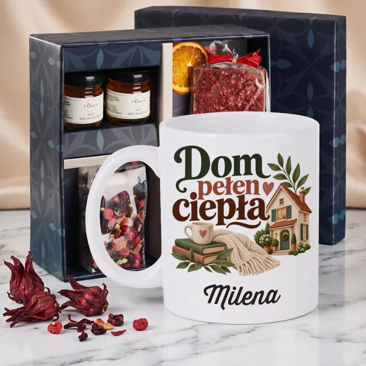 Zestaw Prezentowy z Kubkiem Na Nowy Dom Dla Kobiety: Dom Pełen Ciepła