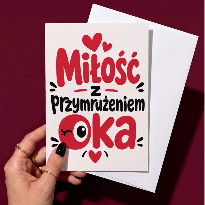 Kartka z Życzeniami Na Rocznicę Ślubu Na Walentynki Dla Pary: Przymrużona Miłość Kartka z Życzeniami Na Rocznicę Ślubu Na Walentynki Dla Pary: Przymrużona Miłość