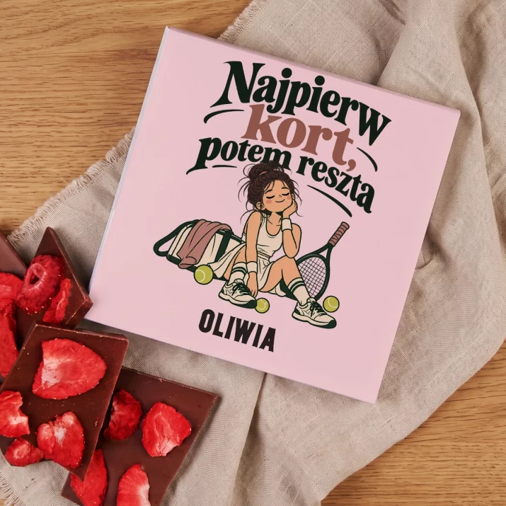 Czekolada z Truskawkami Dla Tenisistki Prezent Dla Kobiety: Najpierw Kort, Potem Czekolada z Truskawkami Dla Tenisistki Prezent Dla Kobiety: Najpierw Kort, Potem