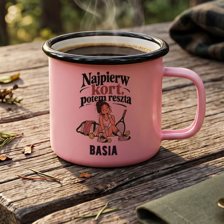Kubek Emaliowany Dla Tenisistki Prezent Dla Kobiety: Najpierw Kort, Potem Kubek Emaliowany Dla Tenisistki Prezent Dla Kobiety: Najpierw Kort, Potem