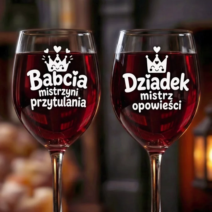 Dwa Kieliszki Do Wina Na Dzień Babci i Dziadka Prezent Dla Babci i Dziadka Pary: Kawaii Dziadkowie