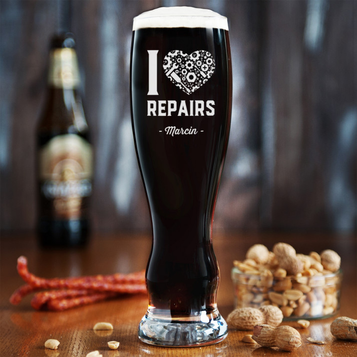I love repairs - Grawerowana Szklanka do piwa